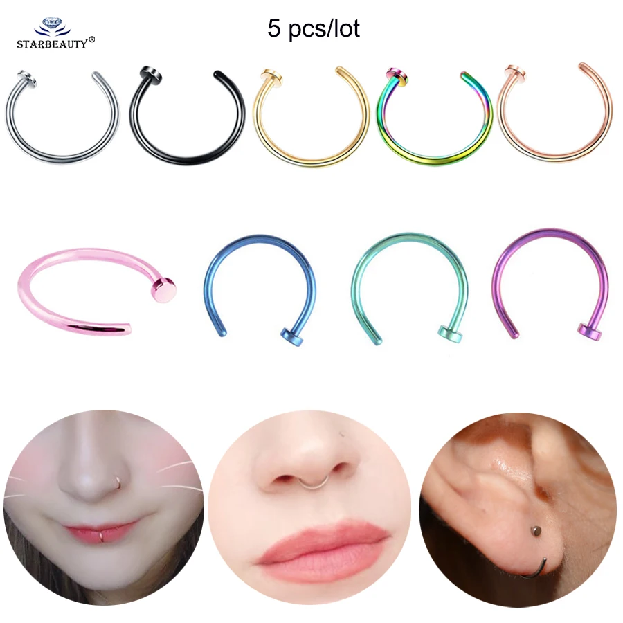 

5 pcs 18G 6/8/10mm Moon Non-pierced Nose Ring Labret Lip Piercing Septum Fake Piercing Tragus Helix Ear Piercing Fake Earrings