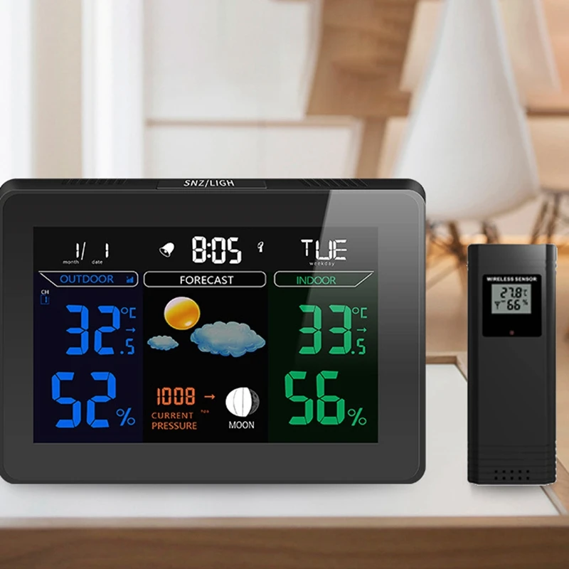 Беспроводная метеостанция, умный термометр, гигрометр, измеритель температуры и влажности в помещении, цветной ЖК-дисплей, часы, будильник