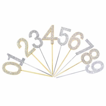 

1Pc Gold Silver Diamond-studded Number 0-9 Cake Topper for Birthday Party Decoration Wedding Cake Decorations Cupcake Toppers