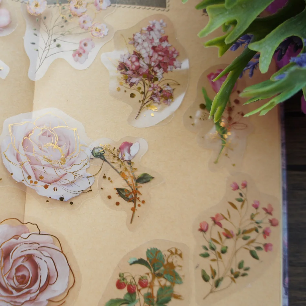 28pcs Gold Light Pink White Flower Wild Plant Things Style Sticker Scrapbooking DIY Gift Packing Label Decoration Tag