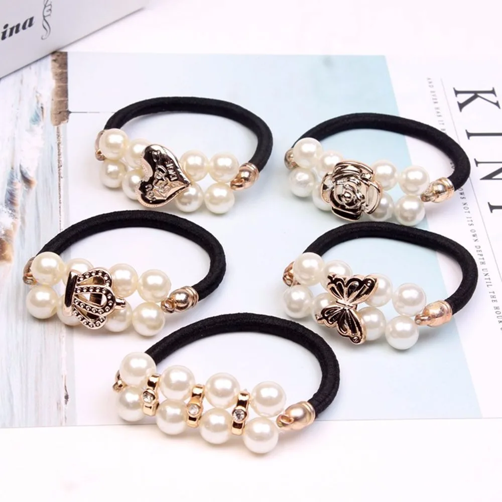 1PC Girls Pearl Head Rope High Elasticity Tie Rubber Band Hair Ring Headdress