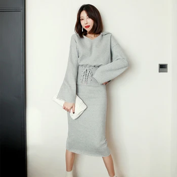 

New arrival women fashion two-piece set sexy basic t-shirt and long slim skirt fashion work style High elasticity cute women set