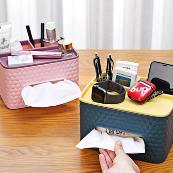 

Multifunctional Desktop Tissue Box Holder Remote Control Organizer Phone Stand
