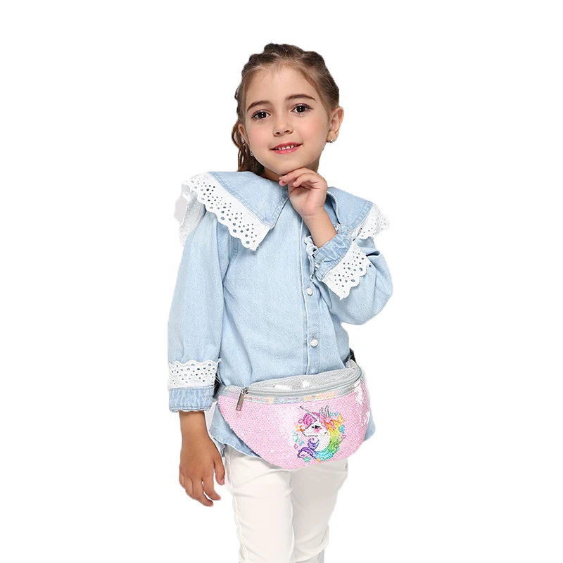 Cartoon Sequins Unicorn Printing Waist Bag Adjustable Travel Phone Girl Pocket Pouch Hot Outdoor Fashion Cute Chest Bag SS3591