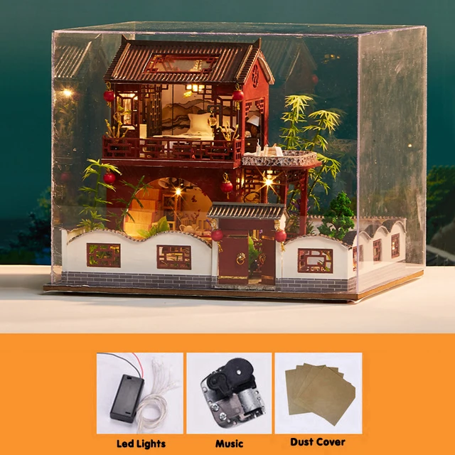 Doll House Furniture Diy Dollhouse Miniature Puzzle Assemble 3d Wooden Miniatures Dollhouse Educational Toys For Children Gift 9