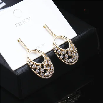 

S990 Needles Hot Selling Direct Selling Europe and America New Style Inlaid Zircon Smart Exaggeration Earrings Elegant
