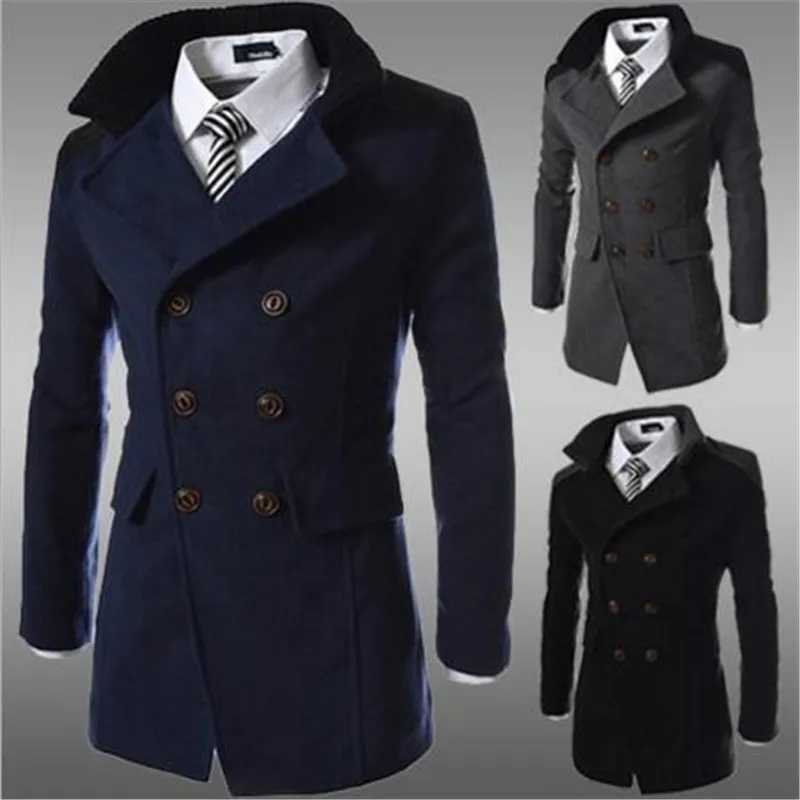 Модные тонкие шерстяные пальто мужские стимпанк тренчи мужские повседневные официальные пальто с воротником-стойкой зимние теплые утепленные ветровки