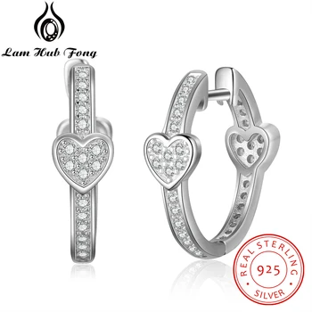 

925 Sterling Silver Hoop Earrings for Women Cute Heart Clear CZ Earrings Fine Jewelry Engagement Wedding Gift (Lam Hub Fong)