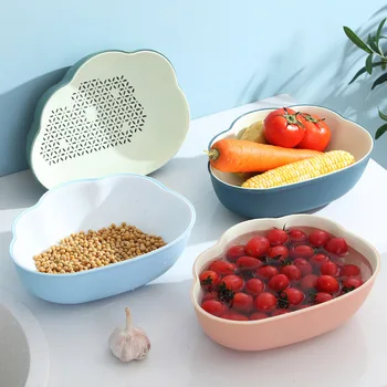

Double-layer Washing Drain Basket Plastic Openwork Fruit Vegetable Basket Multifunctional Kitchen Living Room Storage Basket