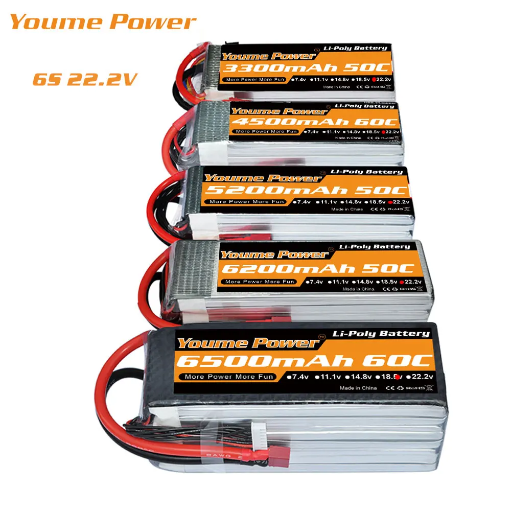 Youme RC липо батарея 6s 22 2 в 5000 мАч 5200 6200 6500 3300 60 с для 1:10 1:12 rc автомобилей дроны