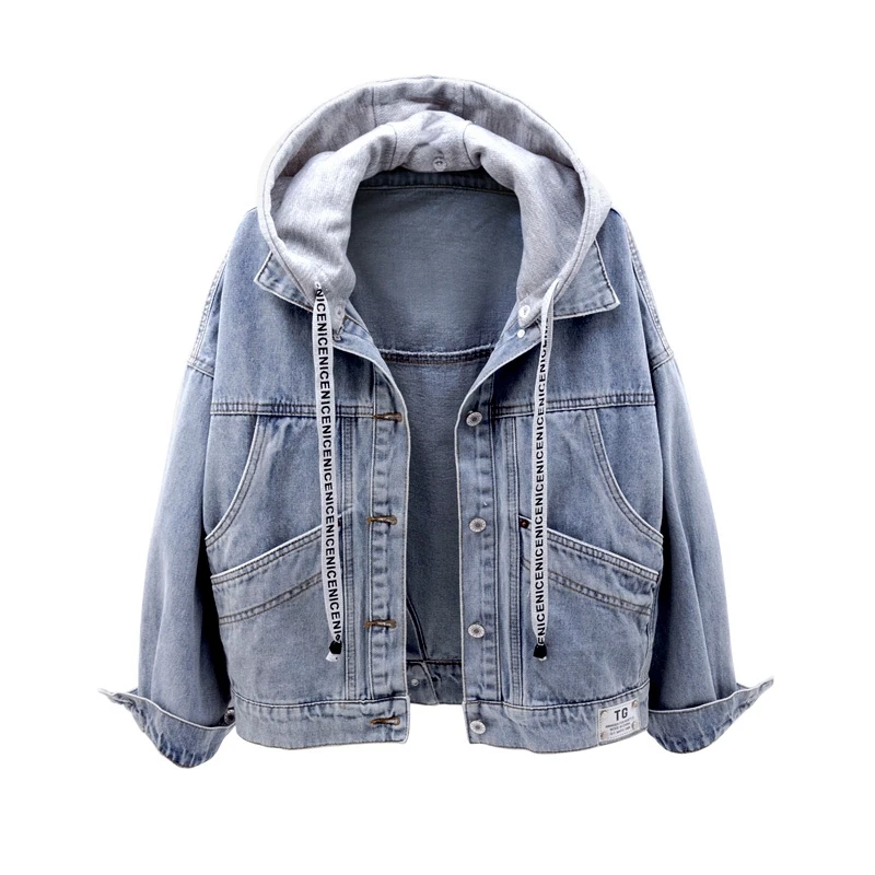 Guilantu Hooded Denim Coat Women Spring Autumn Single Breasted Pocket Plus Size Vintage Streetwear Jacket Overcoat Female Size