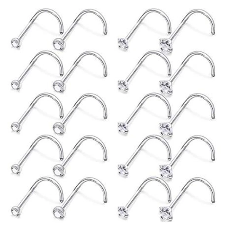 20-Pack 22G кольца для носа 316L хирургическая сталь CZ Кристалл ноздрил пирсинг ювелирные изделия для женщин мужчин