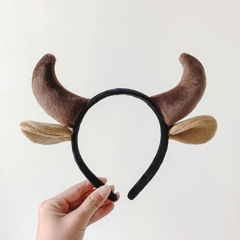 police woman costume Hairband Plush Cow Ear Headband Cosplay Hair Hoop animal cattle ox horn headwear Devil demon Headdress ninja costume women