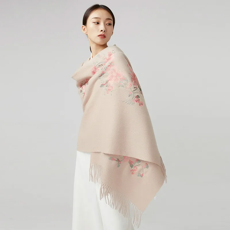 

Chinese Hand Embroidery Shawl Outer Match Ethnic Style Wool Embroidered Scarf Women's Long Warm Fashion Scarf Gift Winter