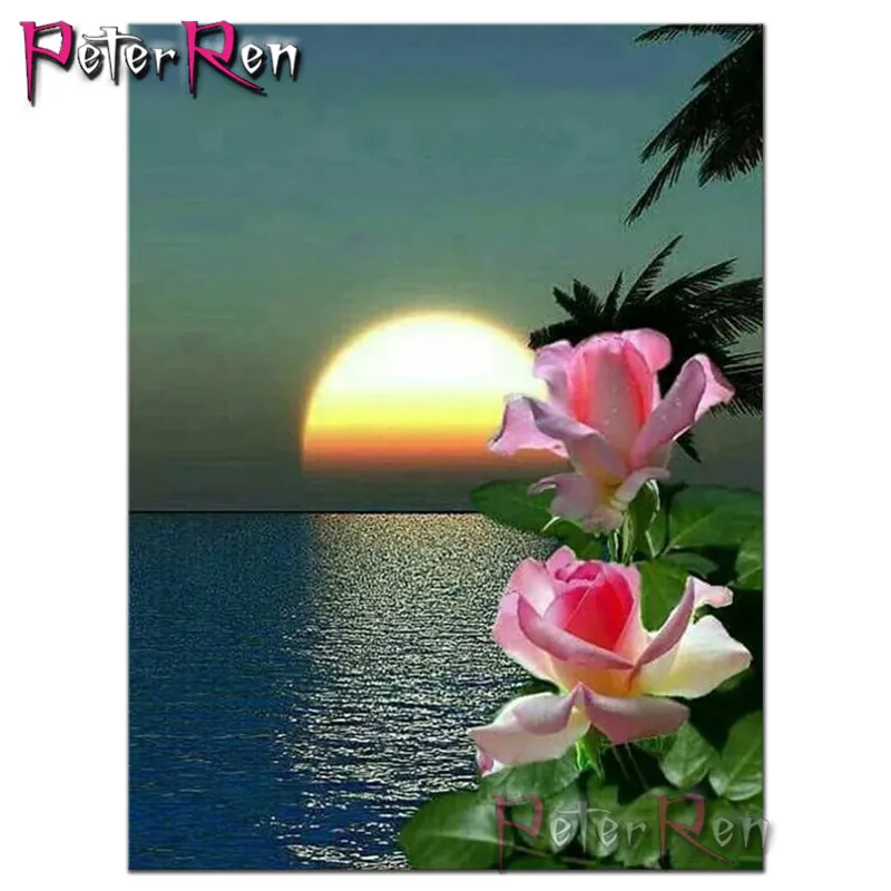 

5D DIY Diamond Painting Embroidery Full Diamond Cross-stitch Crafts Sunset&Rose Rhinestone Mosaic Painting Landscape Home Decor