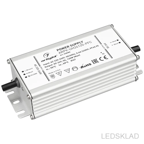 028085 Блок питания ARPV-UH24120-PFC (24V 5.0A 120W) (ARL IP67 Металл 7 лет)-1шт. Arlight | Лампы и освещение