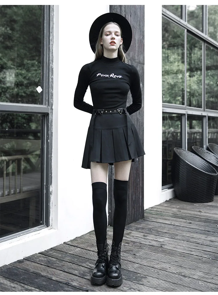 PUNKRAVE маленький Высокий воротник Дикий Розовый письмо вышивка футболка Женская эластичная плюс бархат простой джемпер куртка осень