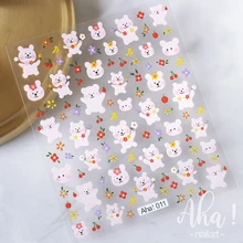 

1Pcs Cartoon Animal Nail Art Decorations Sticker Cute Nail Stickers 3D Adhesive Bear Rabbit Butterfly Manicure Slider Nail Decal