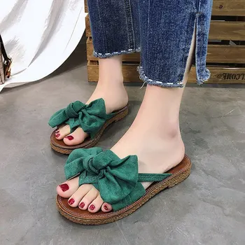 

SHUJIN 2020 Women Bow Torridity Sandals Slipper Indoor Outdoor -flops Beach Shoes New Fashion Female Casual chanclas mujer