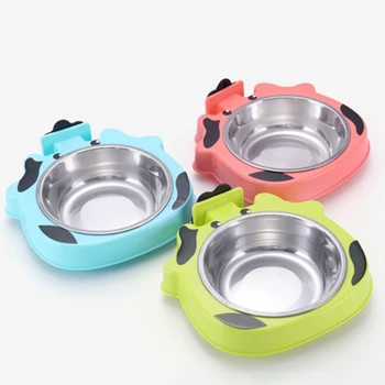 

A Pet Bowl Cat and Dog Feeder Stainless Steel Pet Drinking Bowl Dishes Hanging in the Cage