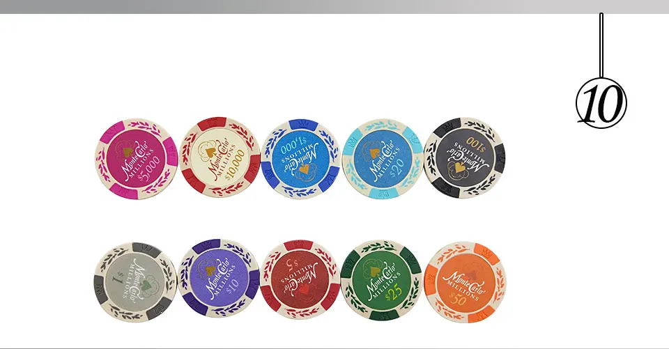 Yernea 25PCSSet Clay Poker Chips Set Embedded iron Coins Baccarat Texas Hold'em Poker Playing Chips 11 Colors Face Value (10)