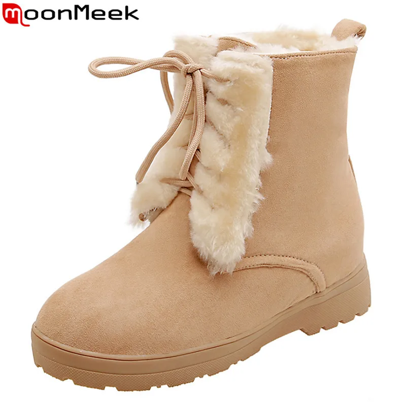 

MoonMeek 2020 new winter keep warm fashion snow boots lace up low heel round toe leisure shoes woman ankle boots big size 33-50