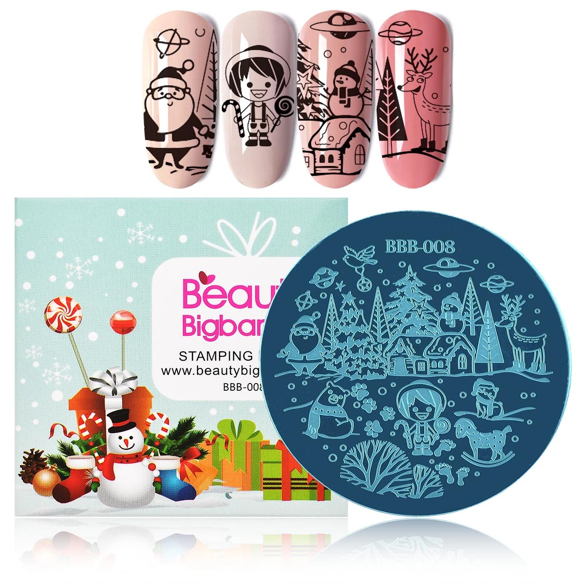 

1PC Christmas Nail Stamping Template Santa Claus Snowman Elk Tree Pattern Rectangle Nail Art Stamping Plate