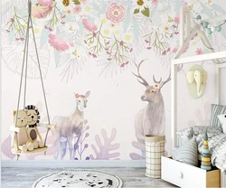 Customize new nordic wallpaper Hand painted nordic flower bush elk sofa indoor TV background wall 3d wallpaper papier peint