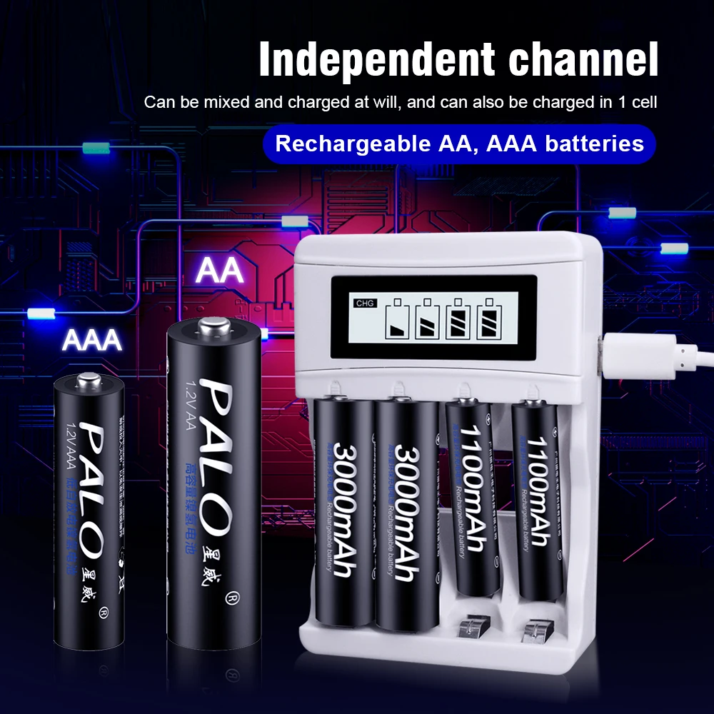 PALO-pilas AA y AAA recargables, pilas AA y AAA de 1,2 V, ni-mh, 2A, aa,  3000mAh/3A, 1100mAh, 4-32 unidades - AliExpress