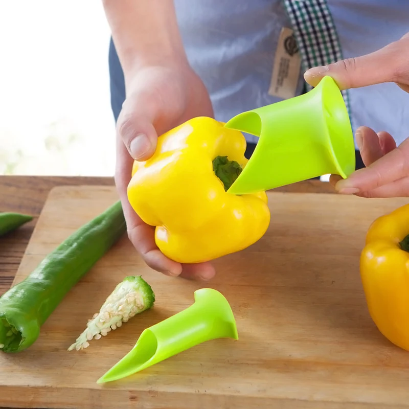 EZLIFE 2in1 Pepper Chili Bell Jalapeno Remover Green Kitchen Fruit Slicer Utensil Pepper Chilli Peeler Corer C0G0