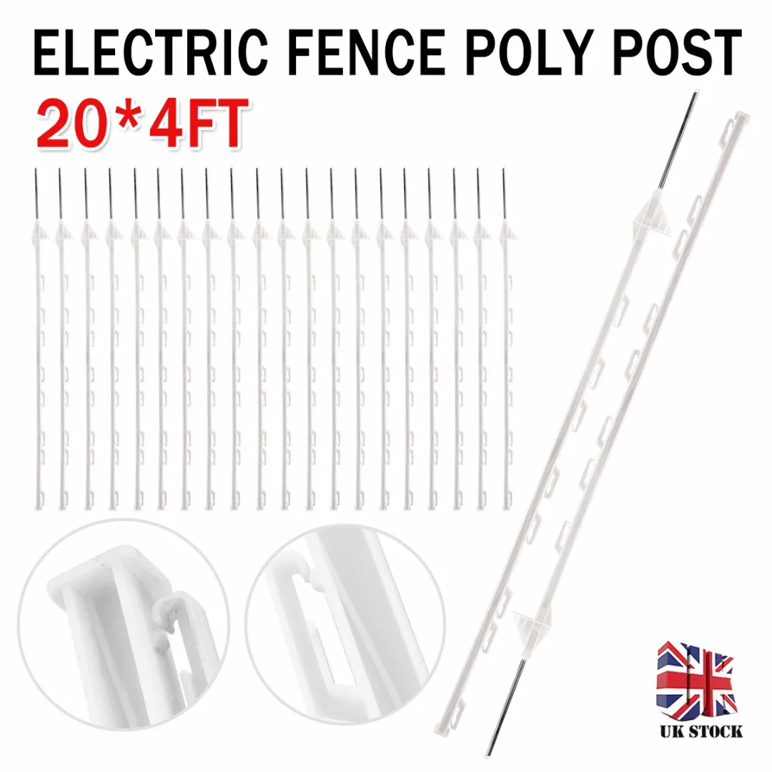 20 x 4FT WHITE ELECTRIC FENCING POSTS Fence Poly Plastic Horse Paddock