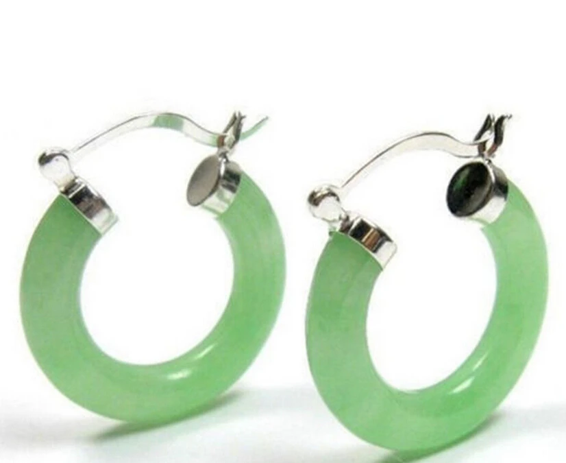

ry00652 Fashion Silver Green Jade Gems Circle Hook Earring Eardrop (C0327)