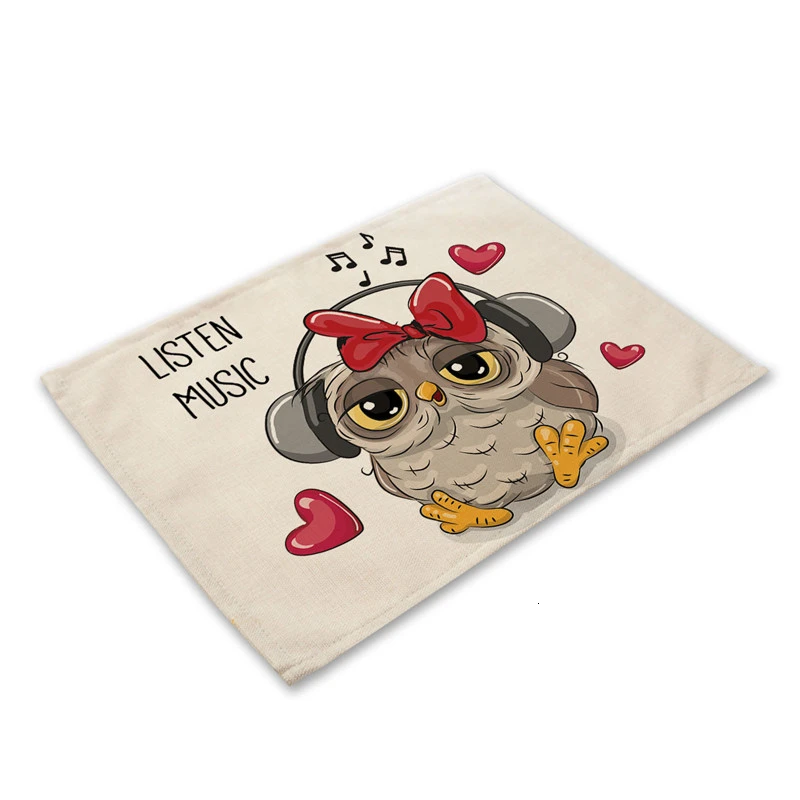ML0007-2 1 шт., Kawaii, с рисунком совы, кухонный коврик, хлопок, лен, обеденный стол, коврики, подставка, коврик для чаши, 42*32 см, домашний декор ML0007 - Цвет: ML0007-2