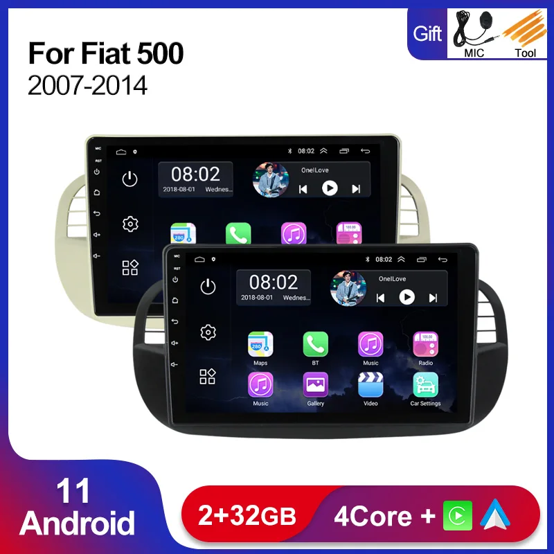 Автомагнитола 9 дюймов Android 11 2 + 32 ГБ стерео для Fiat 500 с GPS-навигацией управление
