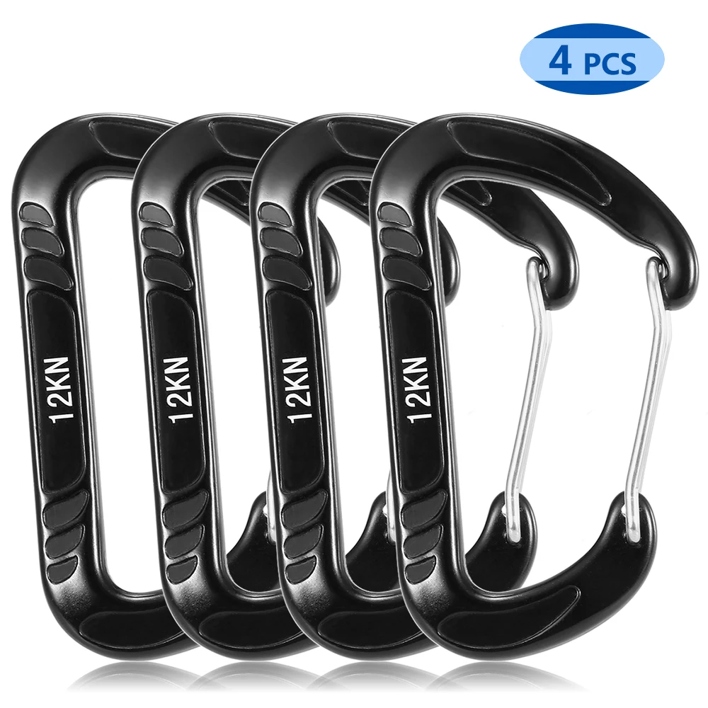 4pcs 12KN Wiregate Carabiner Snag Free Carabiner Steel Spring Clip