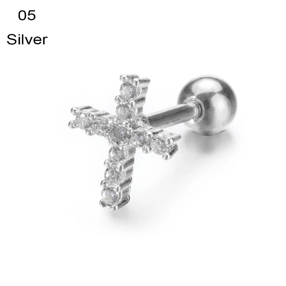 silver-5 1 шт. сережки-гвоздики Модные Цвет серебристый, Золотой Цвет CZ серьги-гвоздики пирсинг «Луна», «Звезды» серьги, Надеваемые На ушной хрящ козелка пирсинг для ушной раковины ювелирные изделия - Окраска металла: silver-5