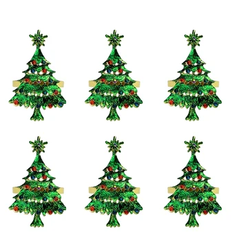 

6 Pack Christmas Tree Napkin Rings, Napkin Holder for Wedding Christmas Party Dinner Table Decor Green Christmas Tree
