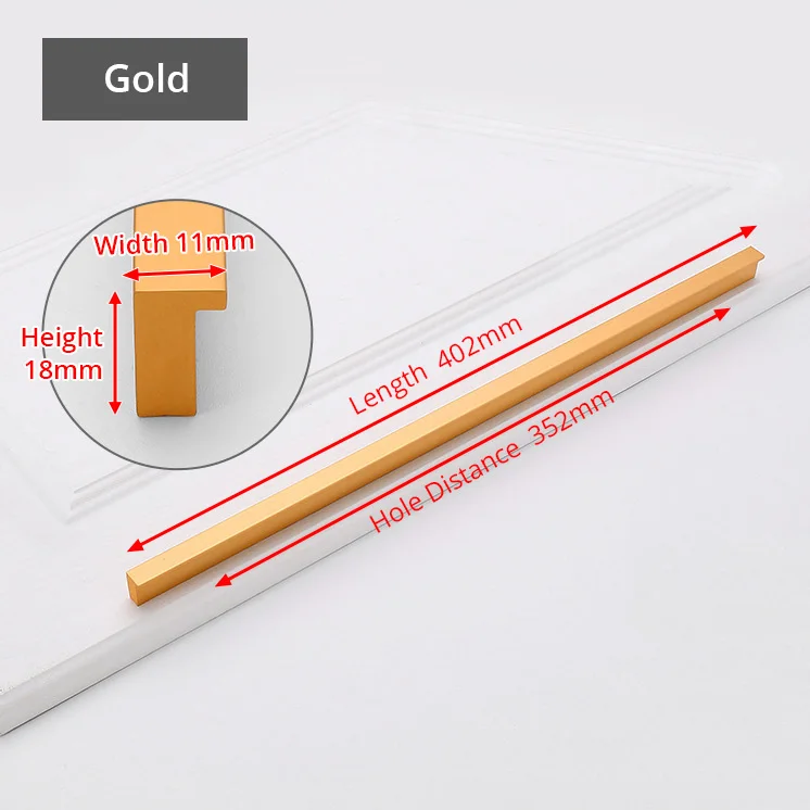 JD t-образная однообразная Ручка дверцы ручка шкафа из алюминиевого сплава ручка для дверцы выдвижного ящика на заказ гардероб l-образная металлическая ручка - Цвет: L352mm Gold