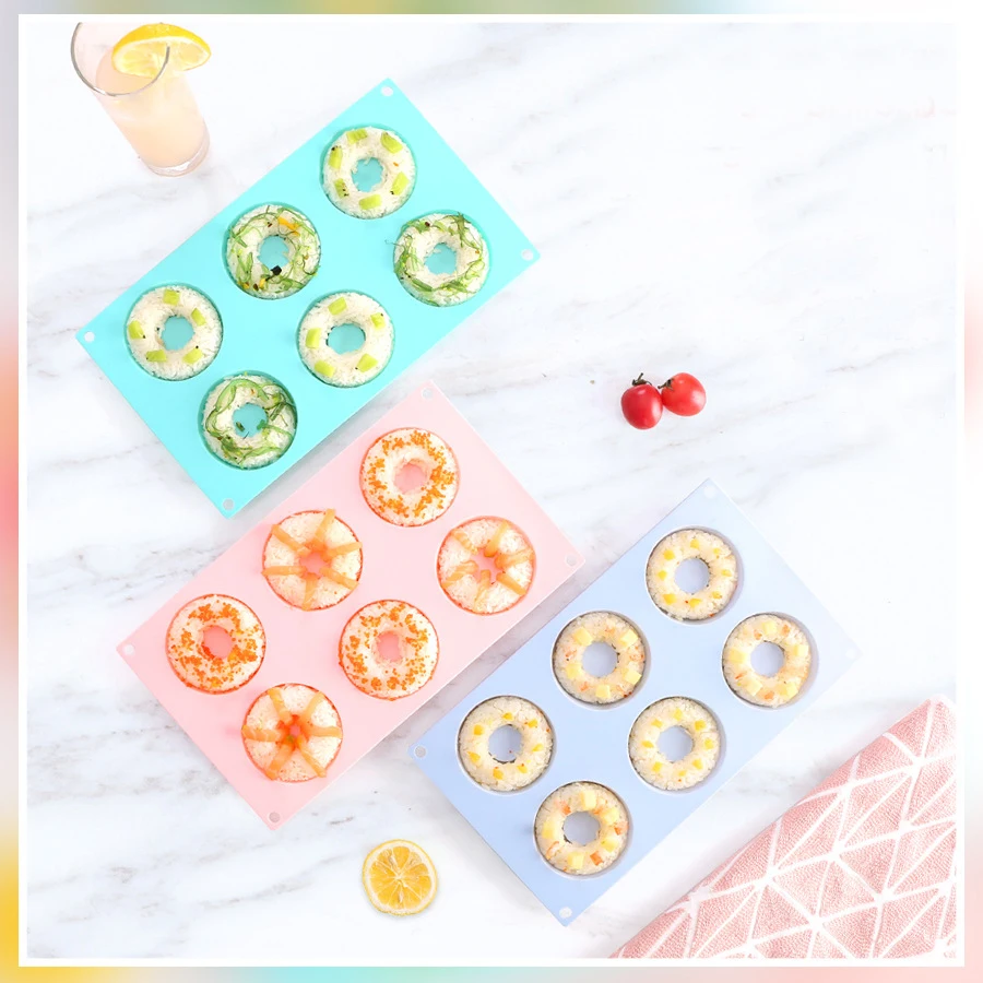DIY 6 Cavity Donuts Silicone Mould Kitchen Bakery Donut Baking Pan Non-Stick Mold Macarons Color Handmade Baking Decoration Tool