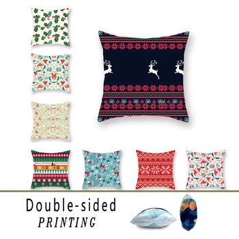 

Merry Christmas Double-sided Polyester Decoration Throw Pillowcase Simple Elk Snowflake Pattern Sofa Room Cushion Cover