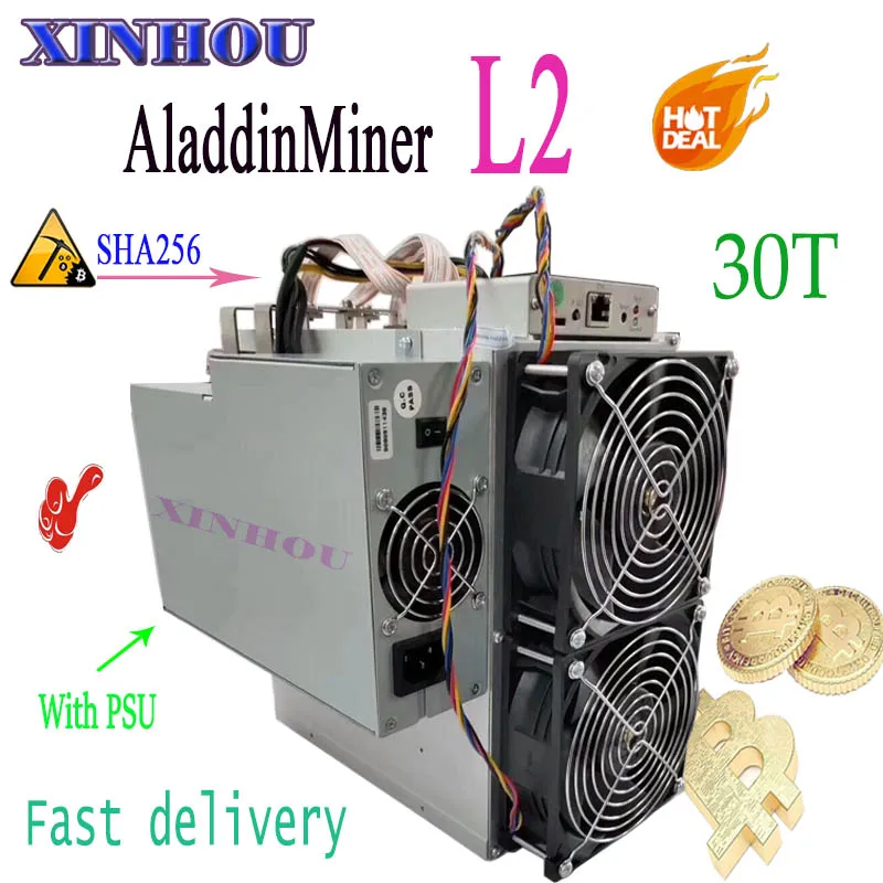 BTC BCH Биткоин Майнер AladdinMiner L2 30T SHA256 Asic Майнер с БП экономичный чем A1 M20S M21S T3 T2T Antminer S9 S17 T17 E12