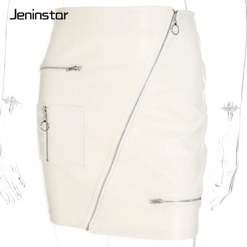 Jeninstar Высокая талия молнии PU сексуальные юбки женские Осень модные обтягивающие женские юбки Повседневная тонкая белая юбка-карандаш