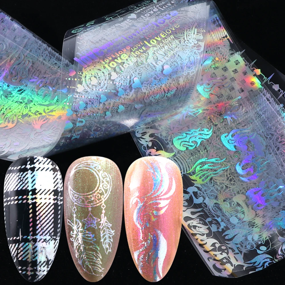 10 шт голографическое искусство ногтей Фольга Лазерная передача наклейки на ногти микс пламя панда бамбук Звездная бумага Маникюр наклейки SACKC71-1