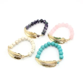 

Classic Style Light Yellow Gold Color Feather Connect Many Style Quartz Stone Bracelet Charm Jewelry