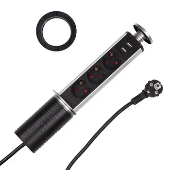 

Dual USB Charge Tabletop Socket Pop Up Electrical Outlet Retractable Kitchen Desktop Hidden power adaptor socket