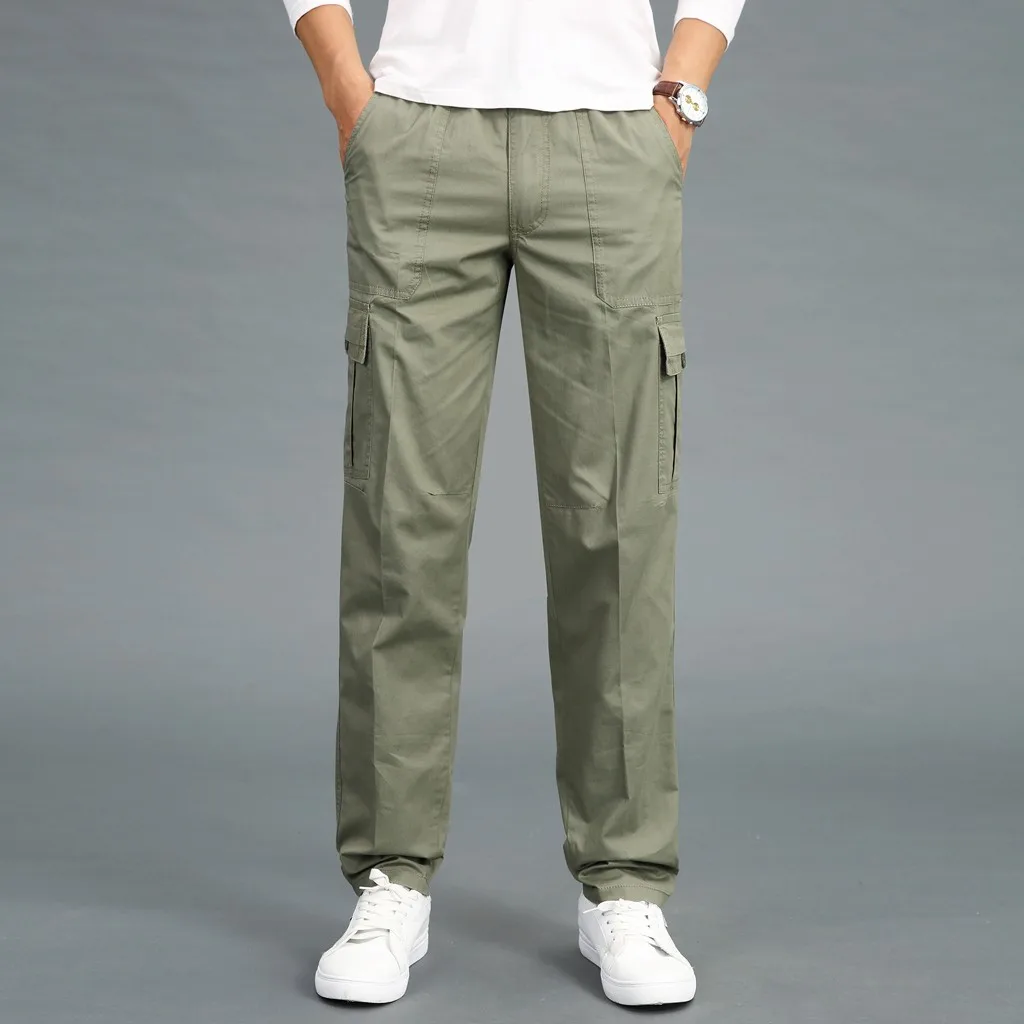 SAGACE Mens Cargo Pants Tactical Multi-Pocket Overalls Male Combat Cotton Loose Slacks Trousers Work large size solid color
