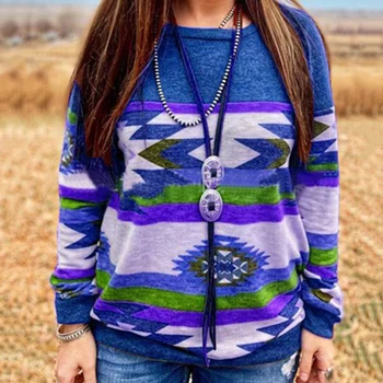 

2020 Autumn Womens Hoodies Print Casual Long Sleeve Round Collar Sweatshirt Loose Printed Tops Geometric Hoodie