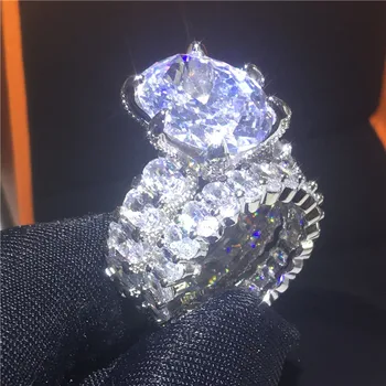 

Lovers Vintage 925 Sterling Silver ring sets Oval cut 8ct AAAAA cz Stone Engagement Wedding Band Rings for women men Jewelry