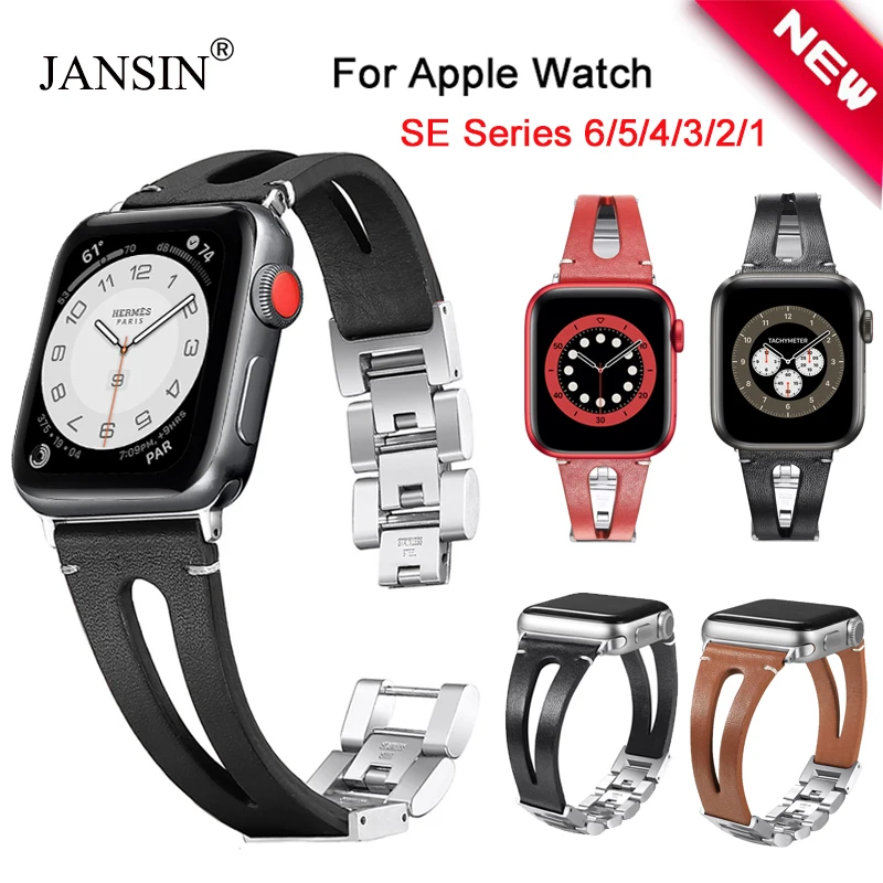 Браслет для Apple Watch Series 6 SE 5 band 44 мм 40 кожаный ремешок apple watch 38 42 iwatch 3 2 | Наручные