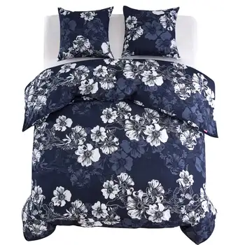 

Vidaxl part. Bedding Set flower pattern 240x220/80x80 cm Navy blue